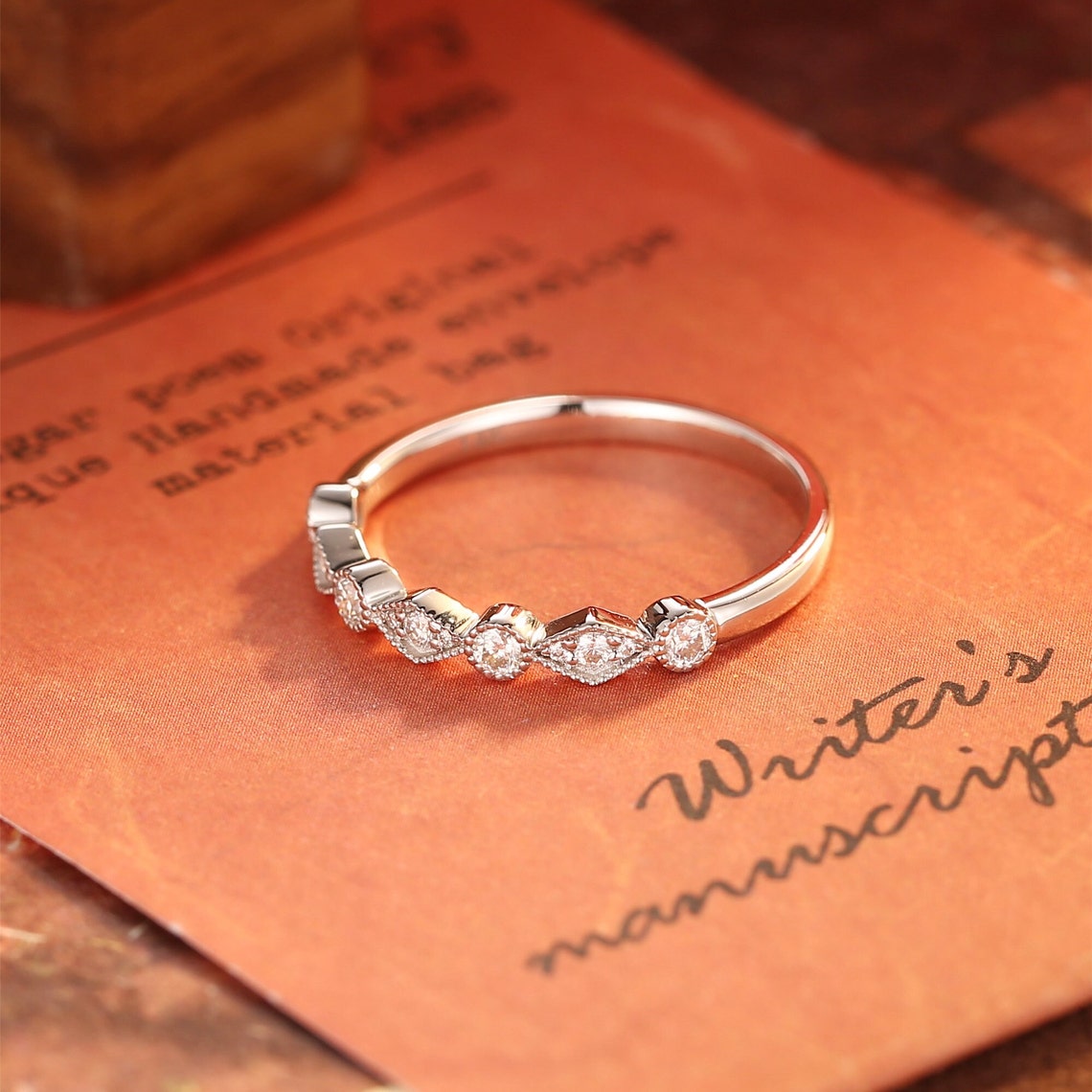 0.3 TCW Round Milgrain Moissanite Wedding Band