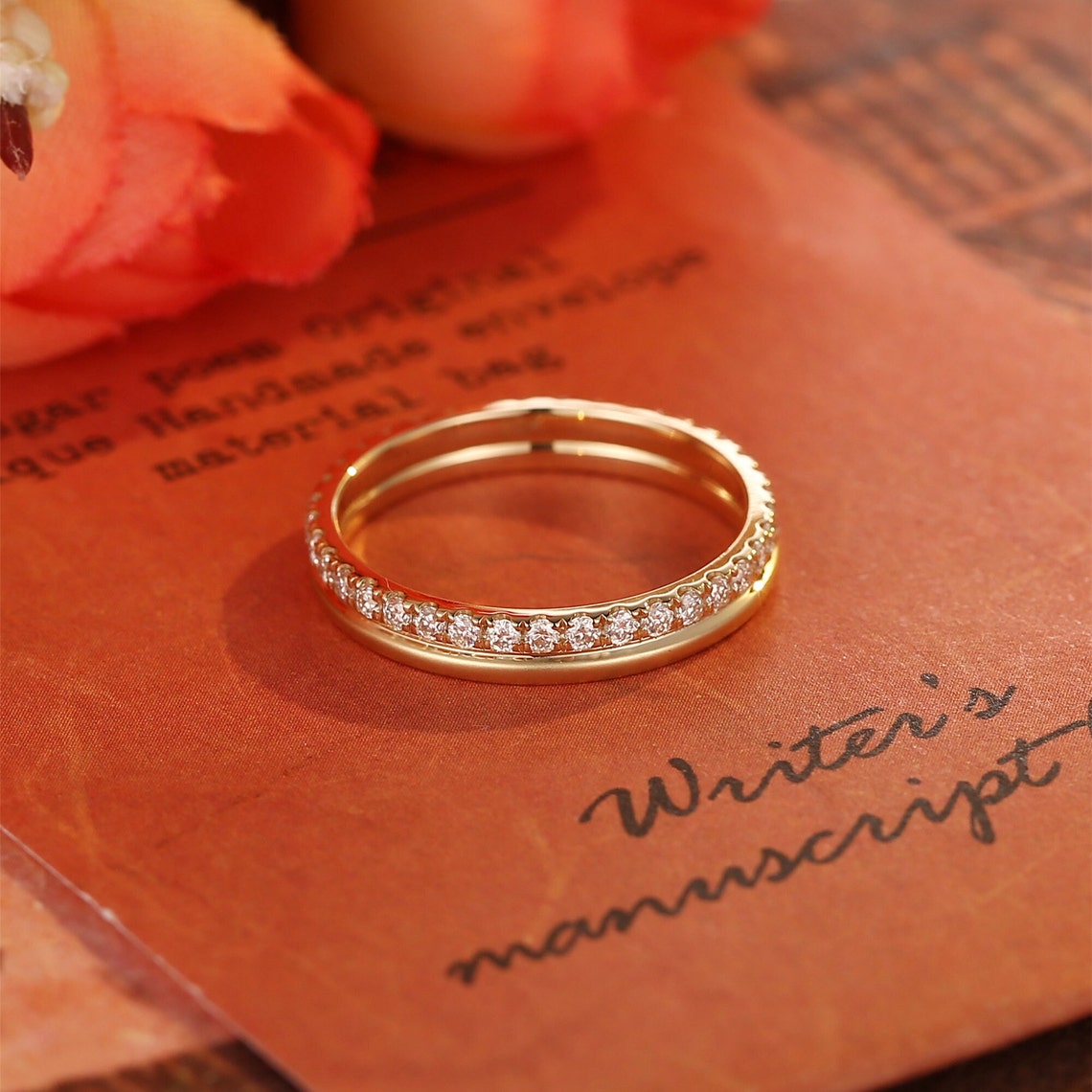 0.3 TCW Round Double Shank & Full Eternity Moissanite Wedding Band