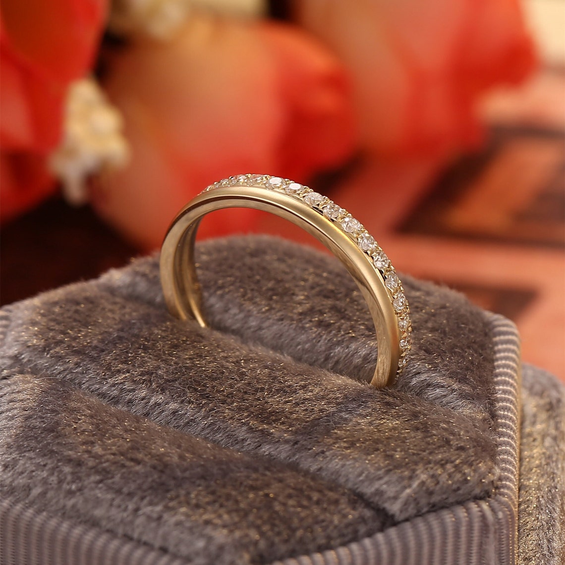 0.3 TCW Round Double Shank & Full Eternity Moissanite Wedding Band