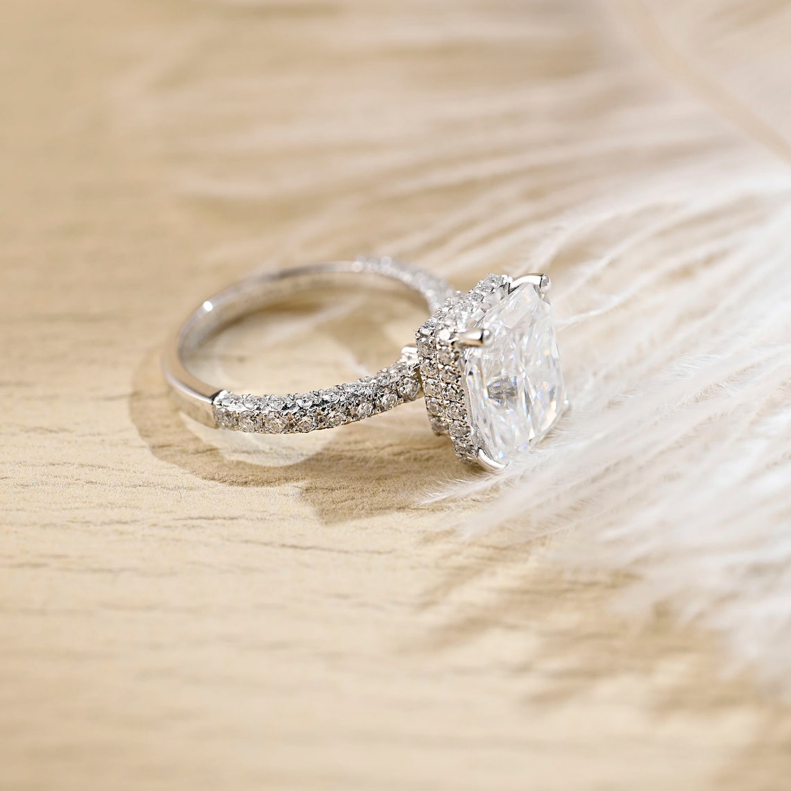 3 CT Radiant Pave Moissanite Engagement Ring
