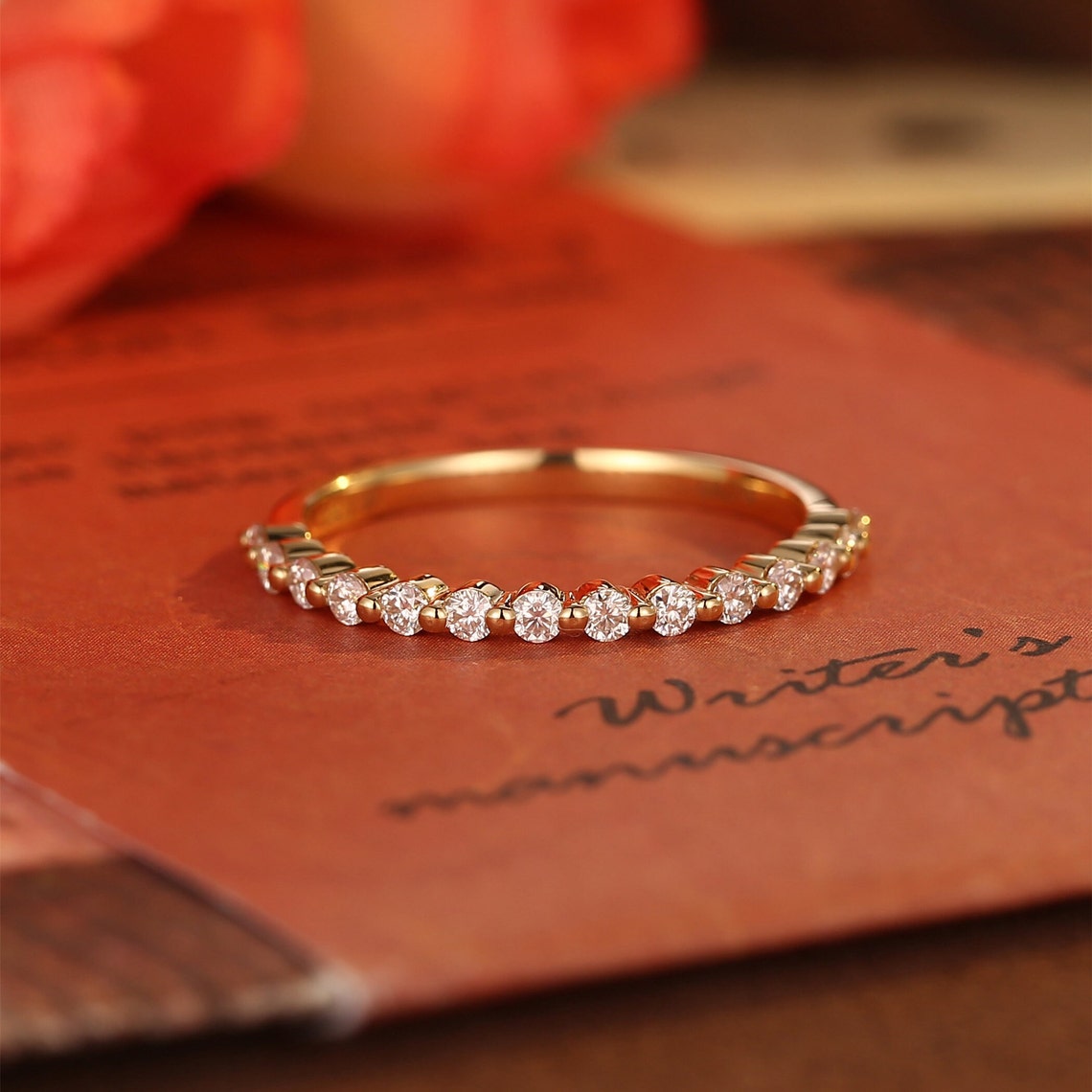 0.2 TCW Round Half Eternity Moissanite Wedding Band