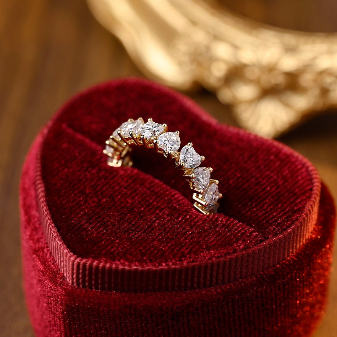 0.6 TCW Heart Full Eternity Moissanite Wedding Band