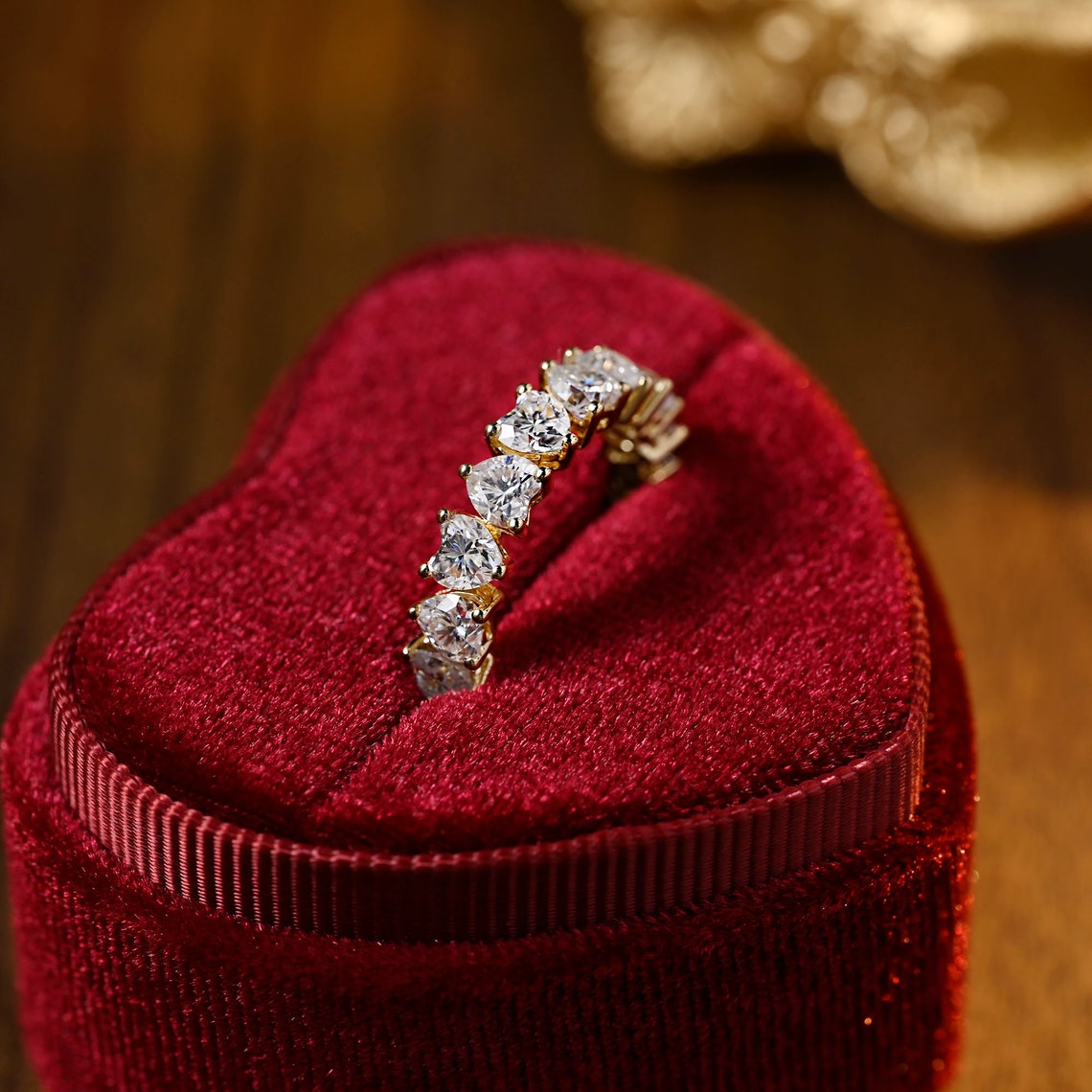 0.6 TCW Heart Full Eternity Moissanite Wedding Band
