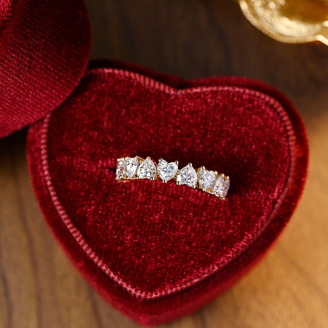 0.6 TCW Heart Full Eternity Moissanite Wedding Band