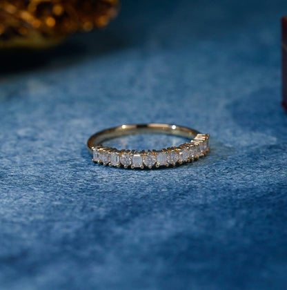 0.2 TCW Emerald & Round Half Eternity Moissanite Wedding Band