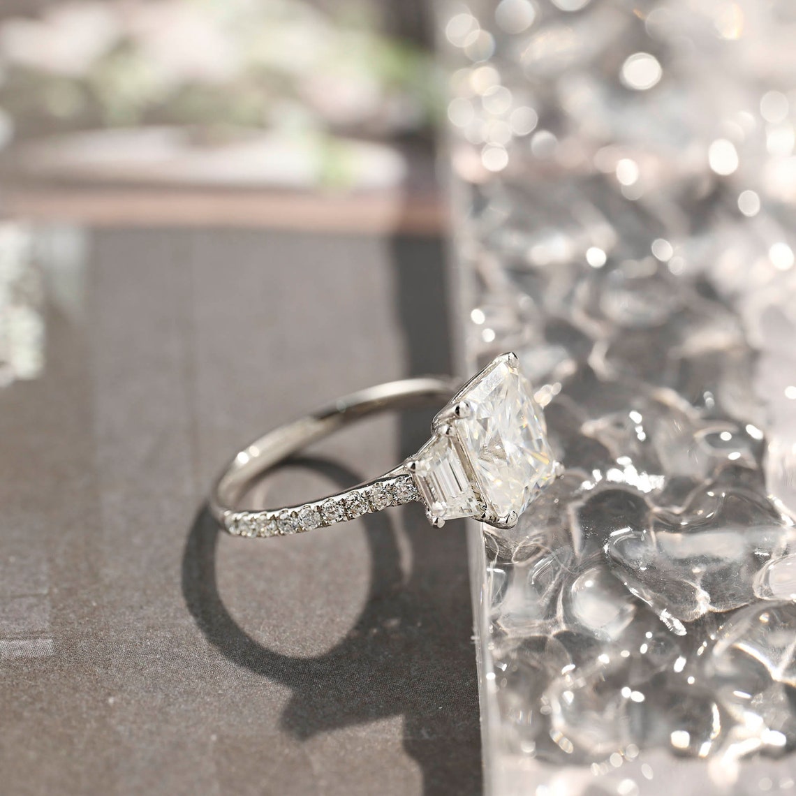 4 CT Radiant Cluster Moissanite Engagement Ring