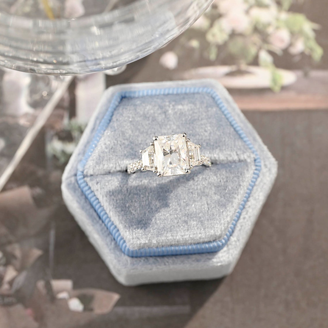 4 CT Radiant Cluster Moissanite Engagement Ring