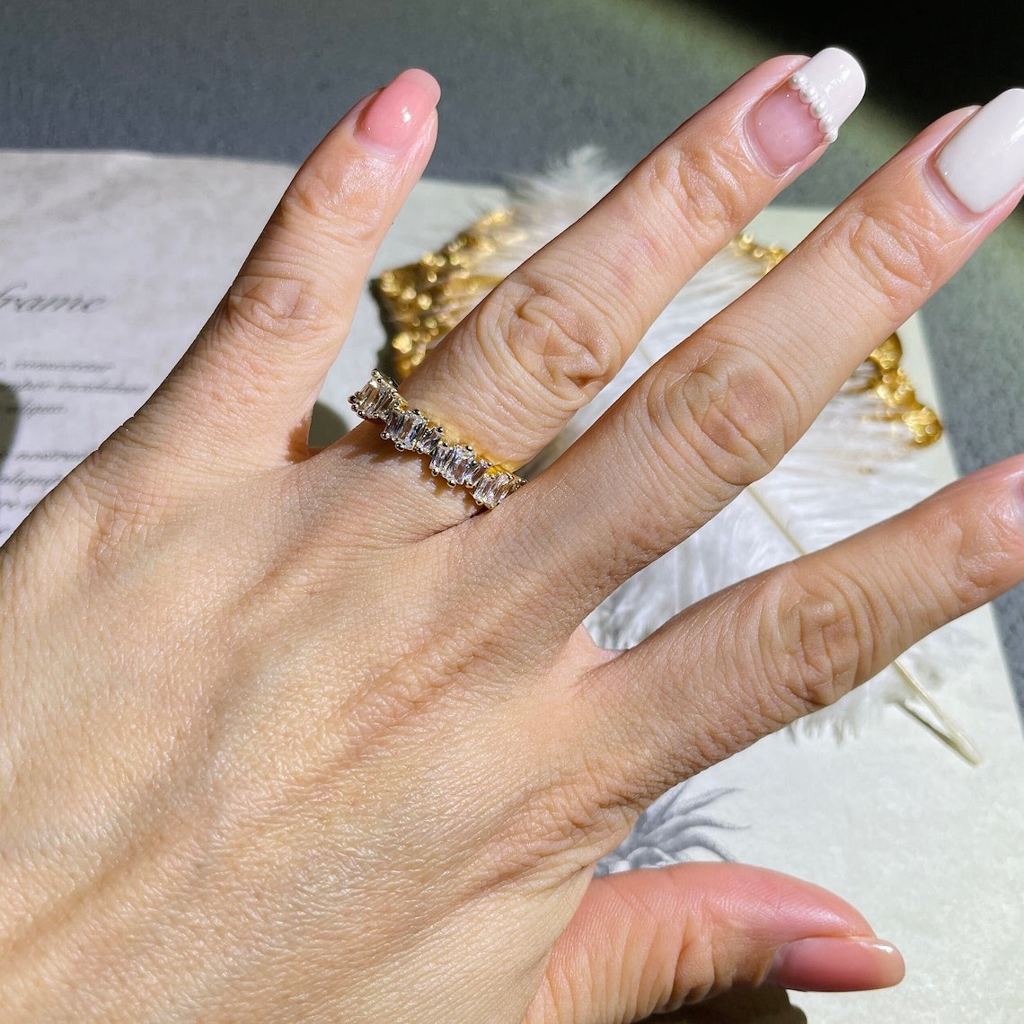 1 TCW Octagon Princess Open & Cluster Moissanite Wedding Band