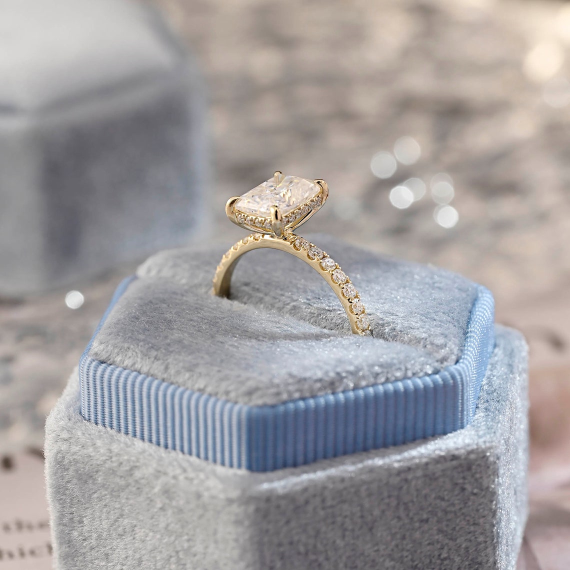 3 CT Radiant Pave Moissanite Engagement Ring