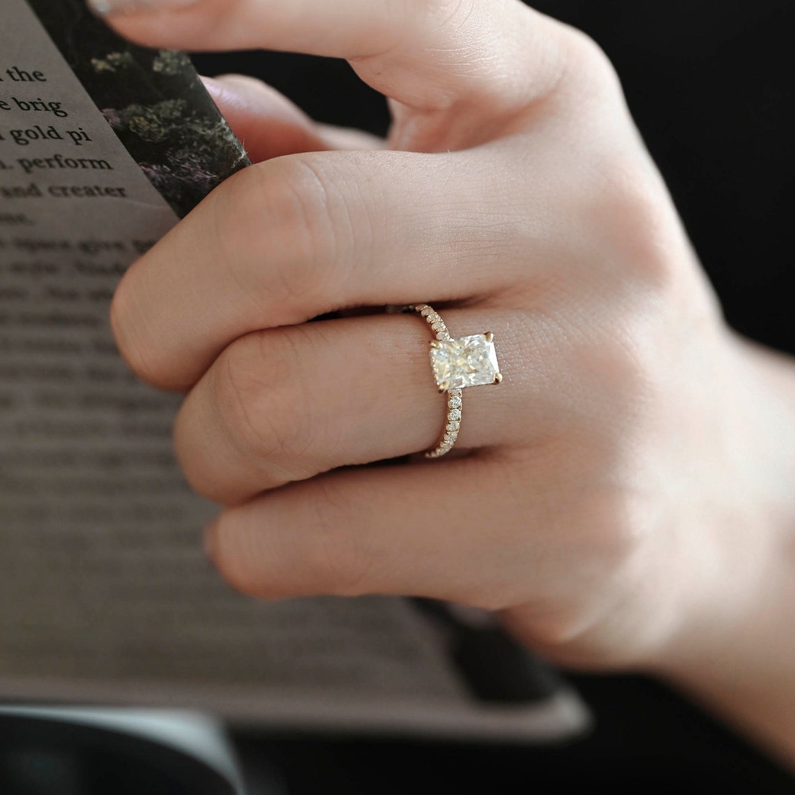 3 CT Radiant Pave Moissanite Engagement Ring