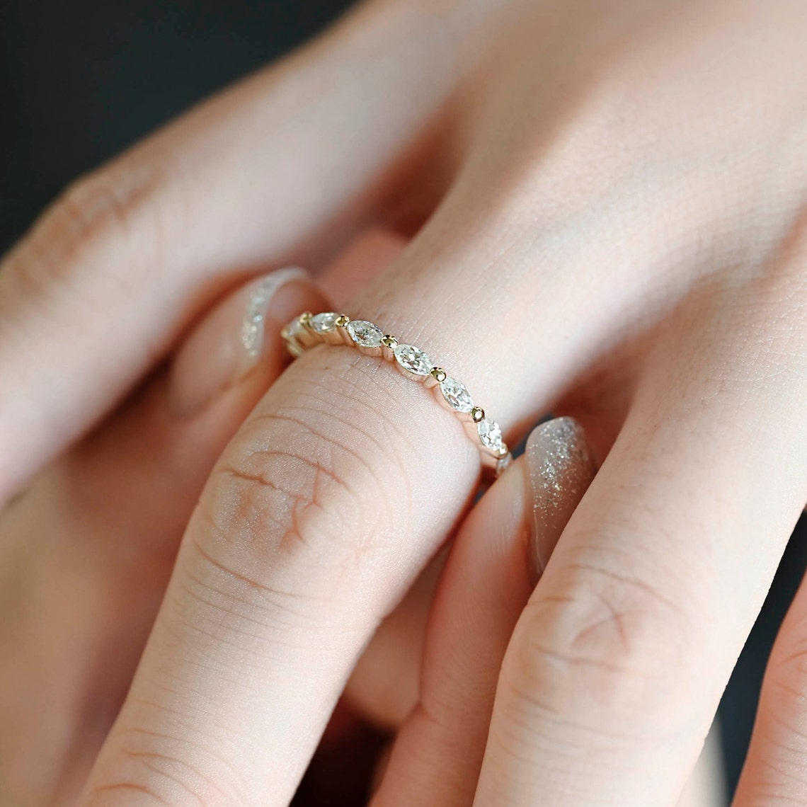 0.4 TCW Marquise Half Eternity Moissanite Wedding Band