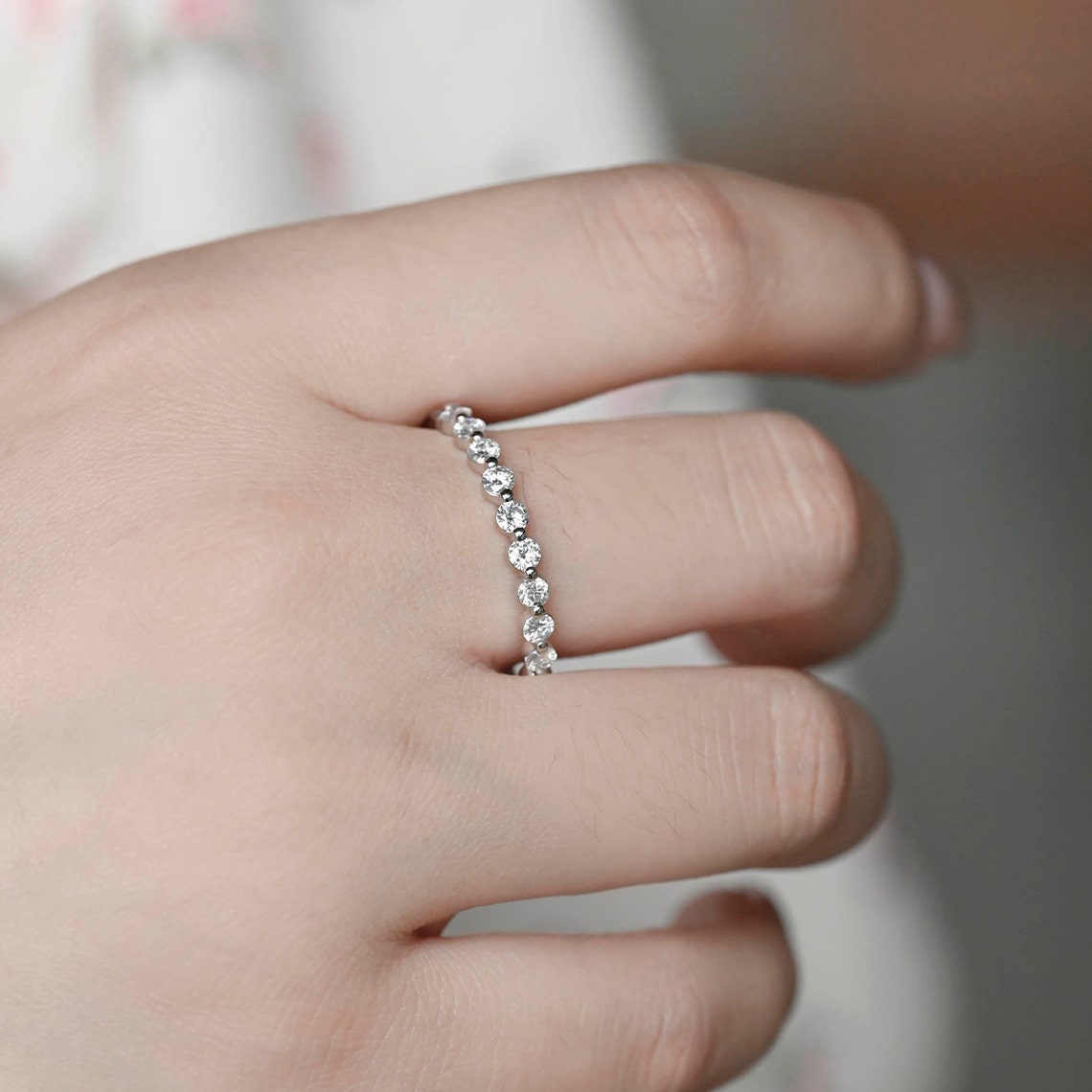0.45 TCW Round Full Eternity Moissanite Wedding Band
