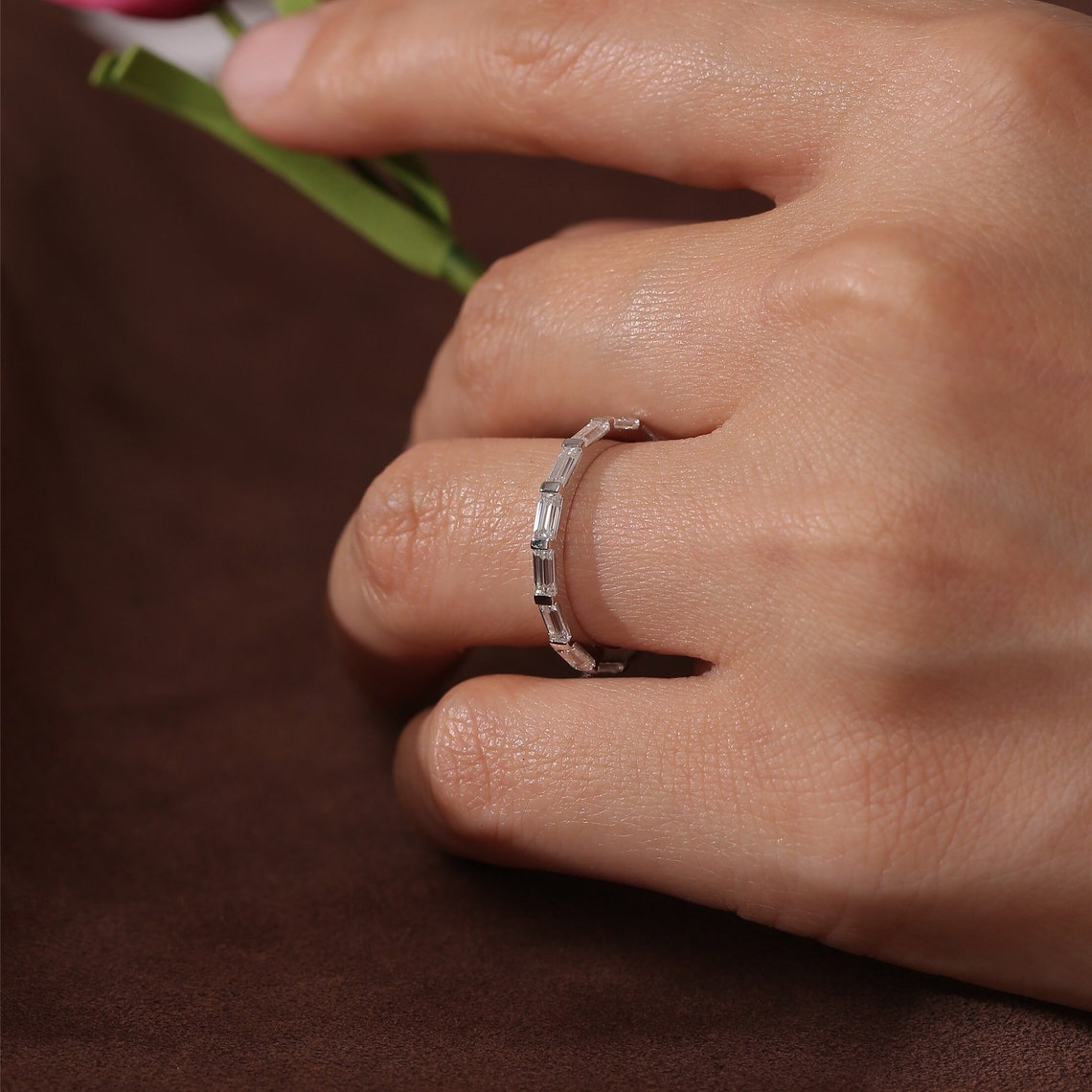 0.4 TCW Baguette & Emerald Full Eternity Moissanite Wedding Band