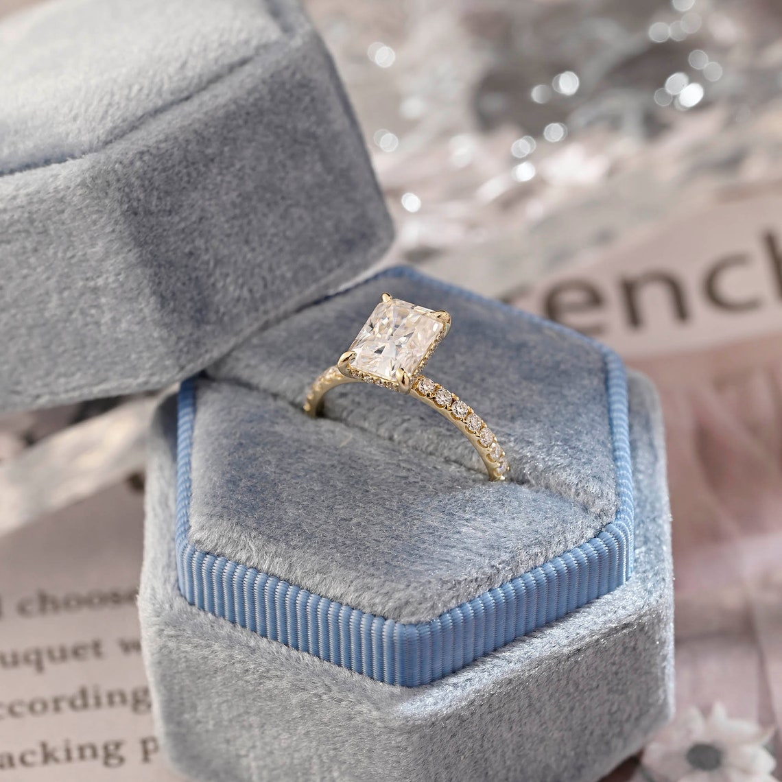 3 CT Radiant Pave Moissanite Engagement Ring