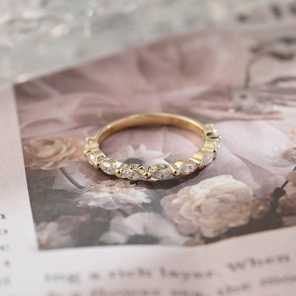 0.4 TCW Marquise Half Eternity Moissanite Wedding Band