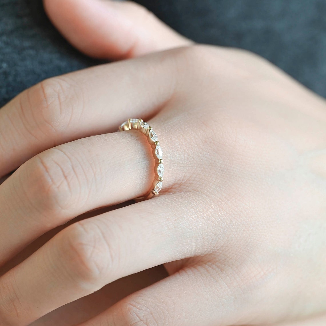 0.4 TCW Marquise Half Eternity Moissanite Wedding Band