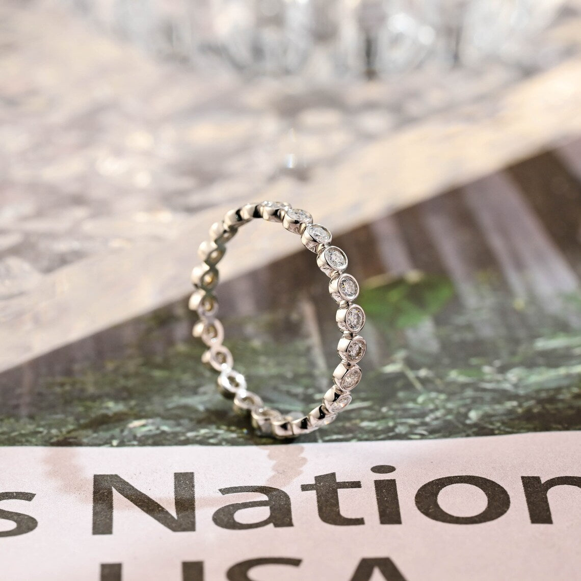 1.5 TCW Round Bezel & Full Eternity Moissanite Wedding Band