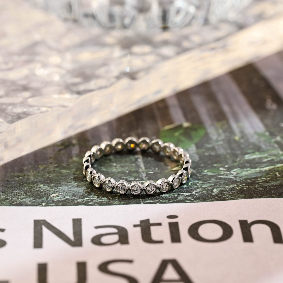 1.5 TCW Round Bezel & Full Eternity Moissanite Wedding Band