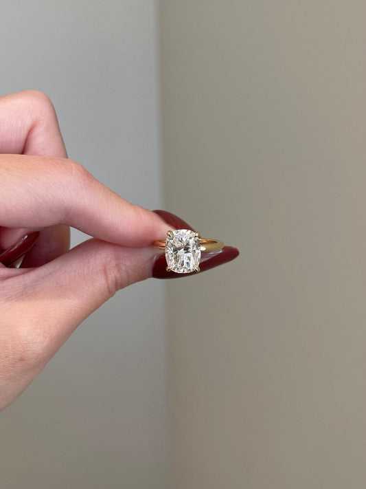 5 CT Cushion Shaped Moissanite Engagement Ring In Hidden Halo Design