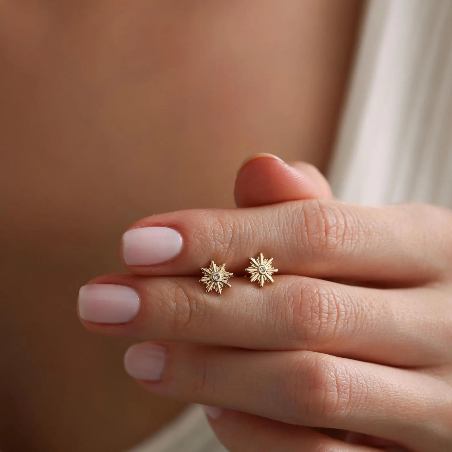 0.02 TCW Round Moissanite Sunburst Stud Earrings