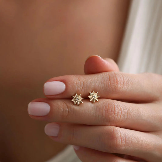 0.02 TCW Round Moissanite Sunburst Stud Earrings