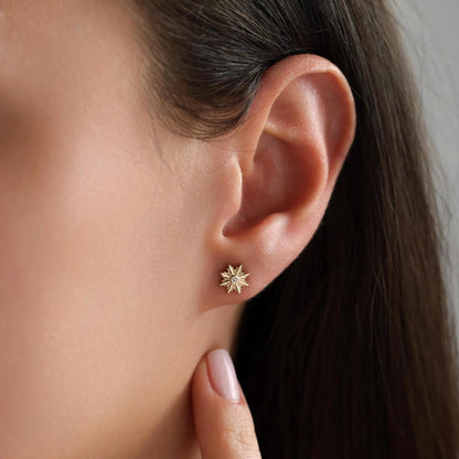 0.02 TCW Round Moissanite Sunburst Stud Earrings