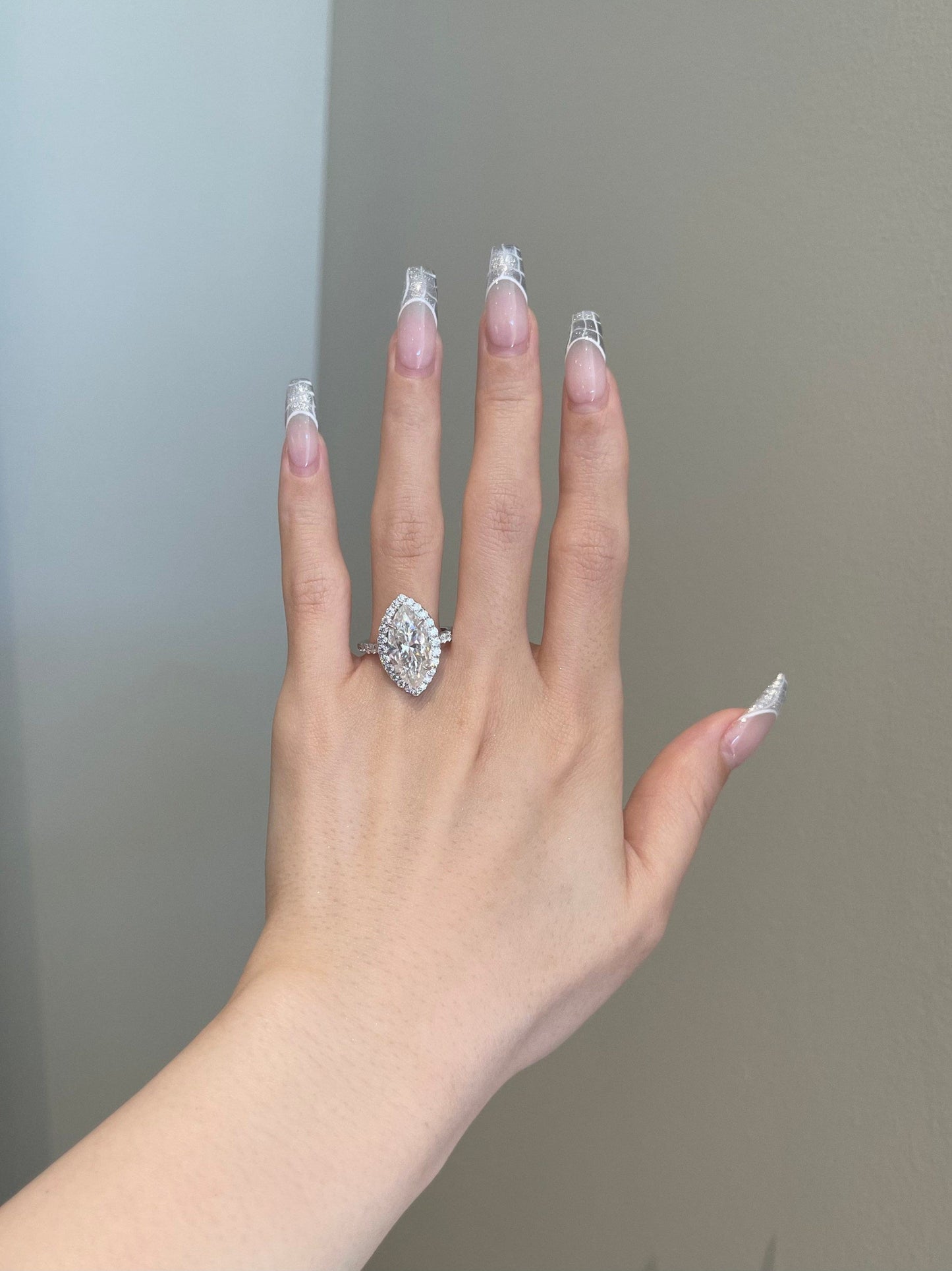 5 CT Marquise Shaped Moissanite Engagement Ring In Halo Design