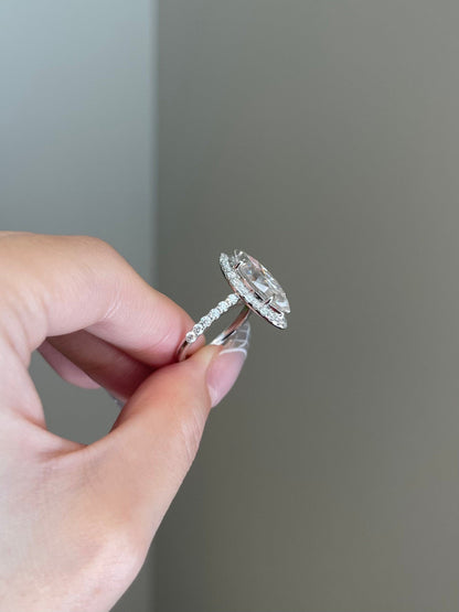 5 CT Marquise Shaped Moissanite Engagement Ring In Halo Design