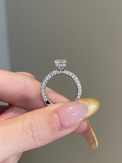 2 CT Radiant Shaped Moissanite Engagement Ring In Hidden Halo Design