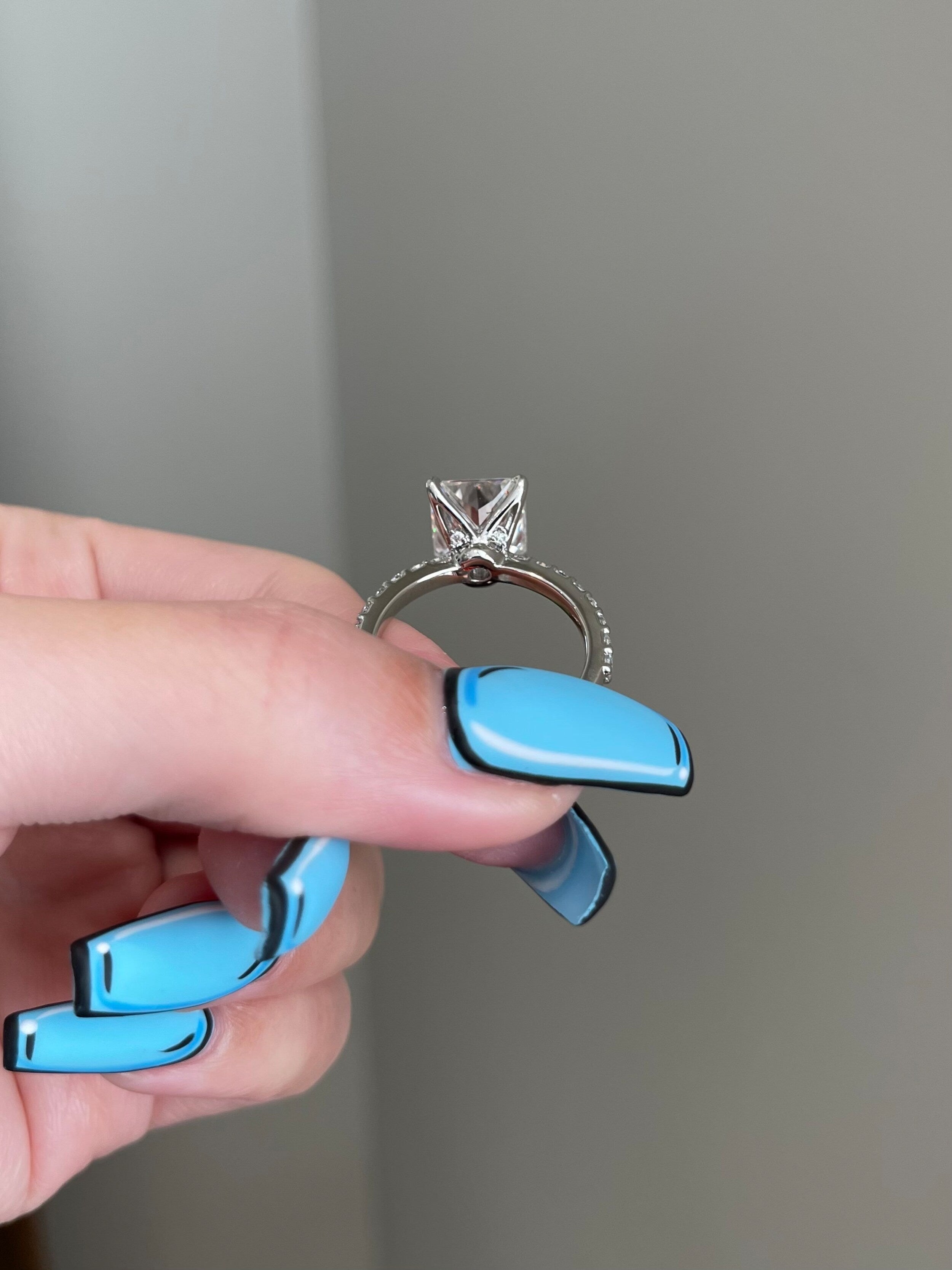 1 CT Radiant Shaped Moissanite Engagement Ring In Pave Design