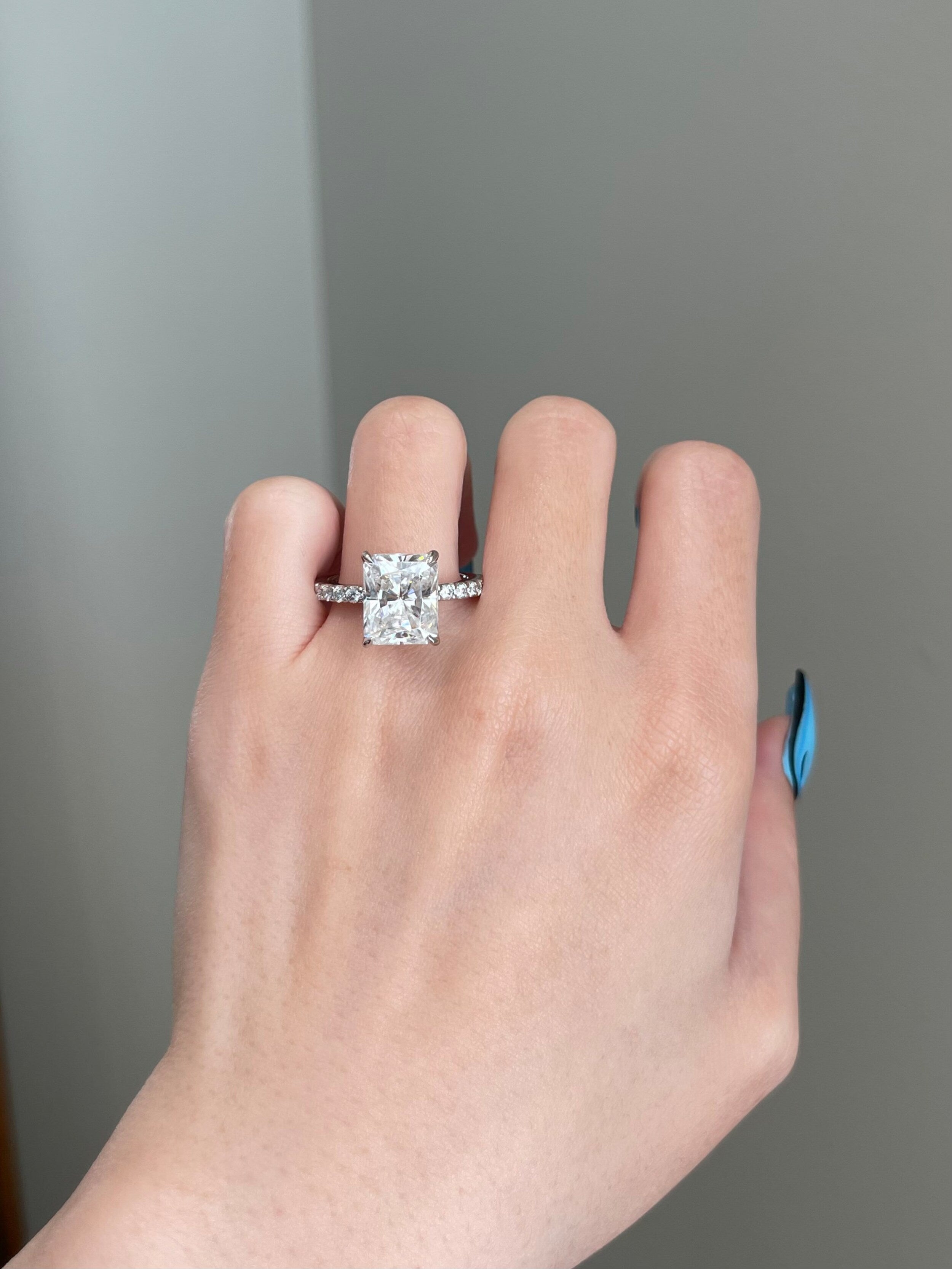 1 CT Radiant Shaped Moissanite Engagement Ring In Pave Design