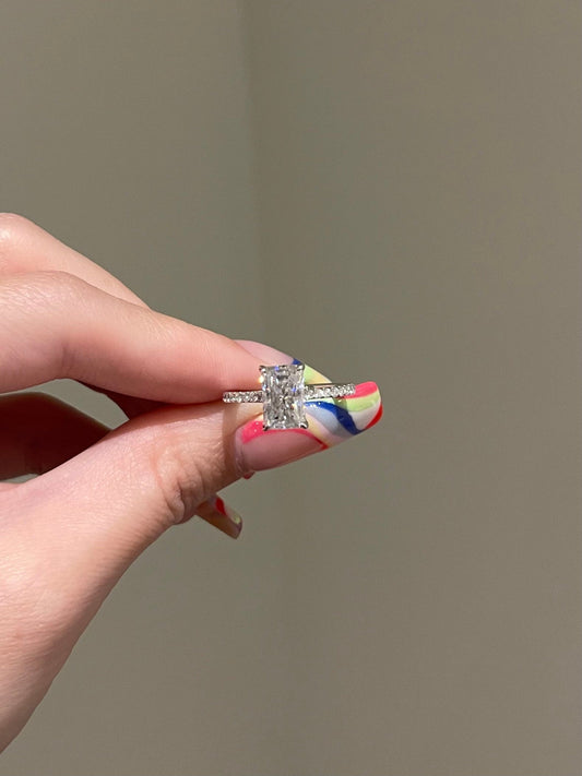 2.5  CT Radiant Shaped Moissanite Engagement Ring In Pave Design