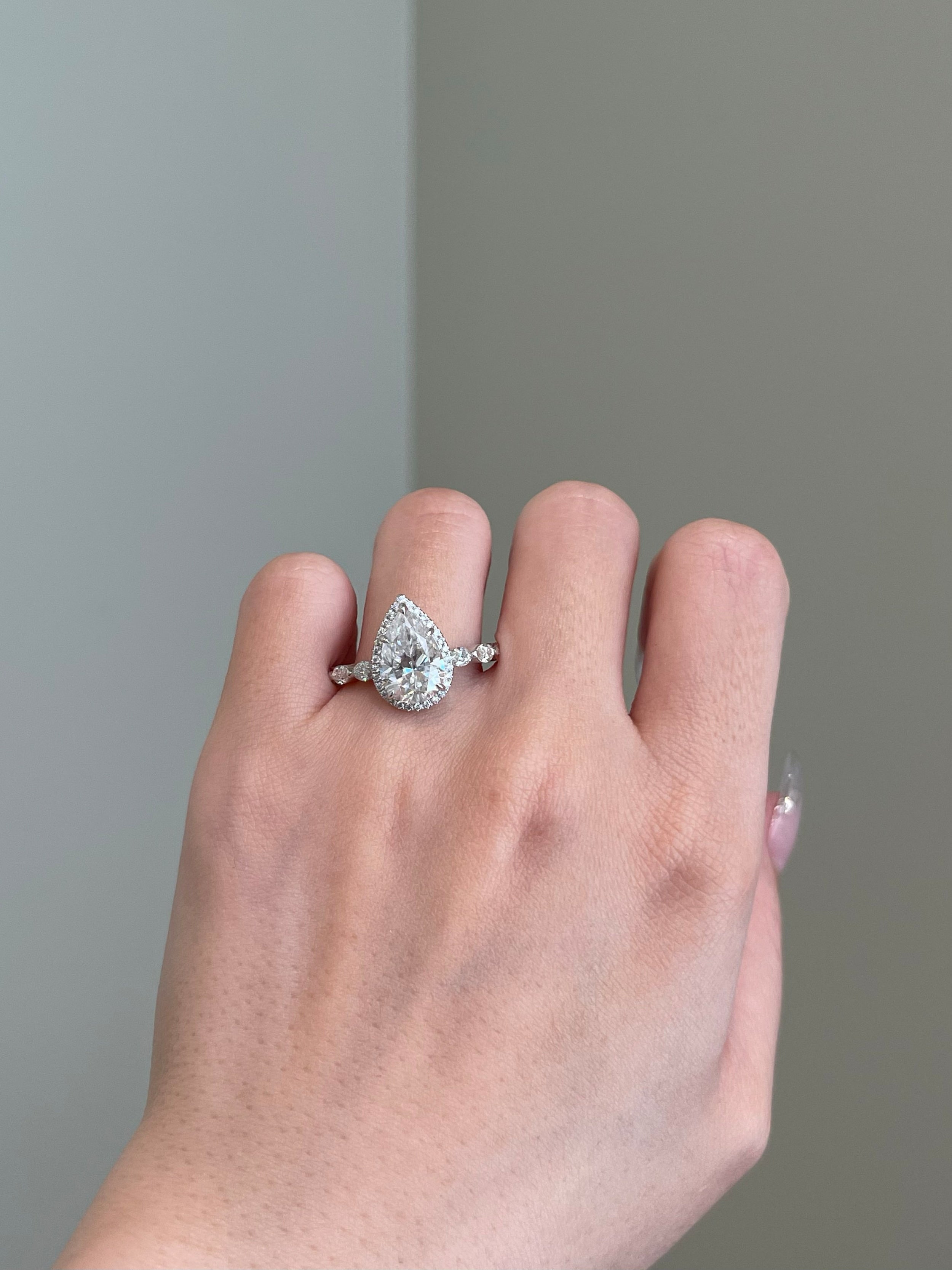 3 CT Pear Shaped Moissanite Engagement Ring In Dainty Pave Design