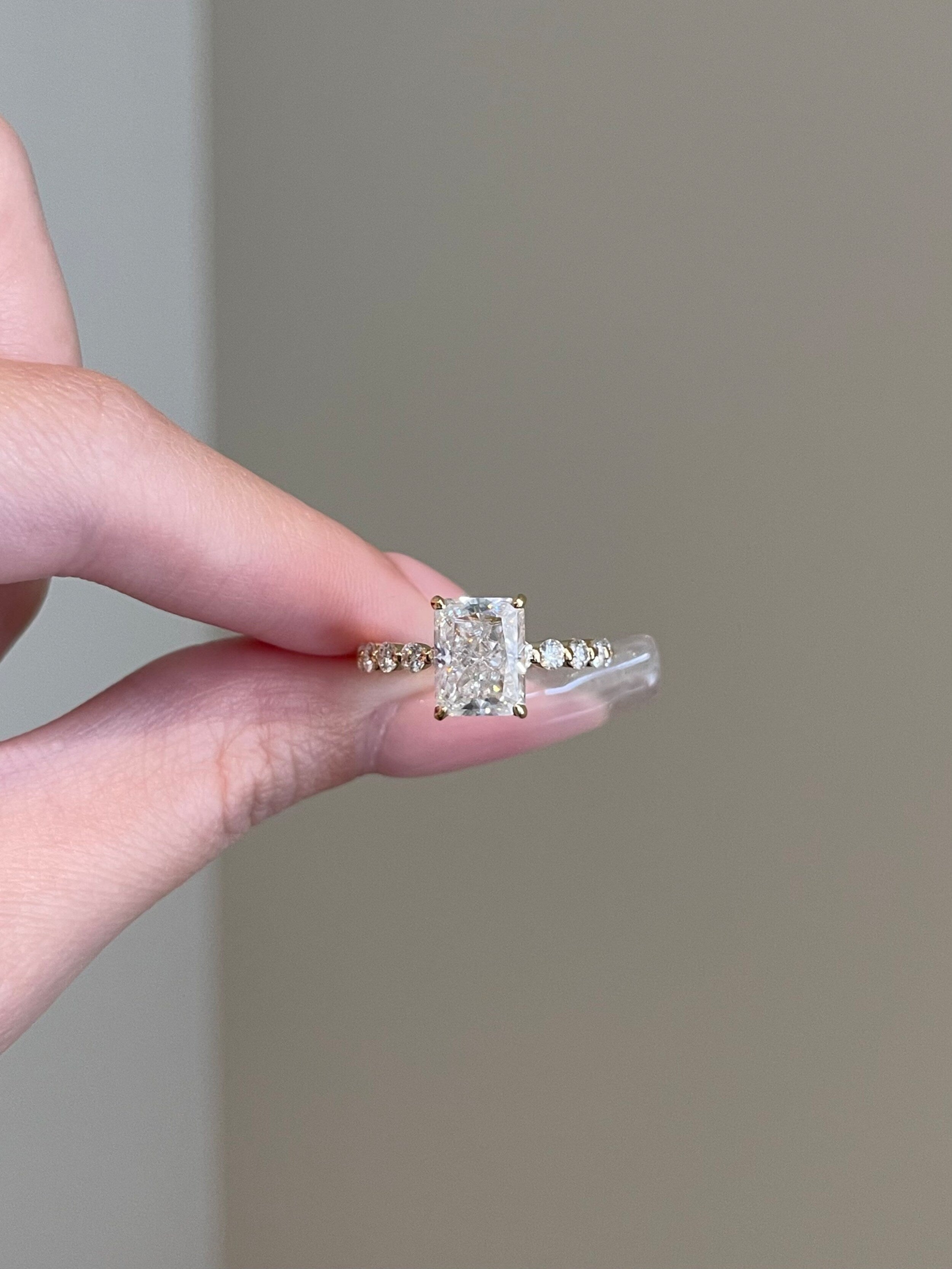 3 CT Radiant Shaped Moissanite Engagement Ring In Dainty Pave Design