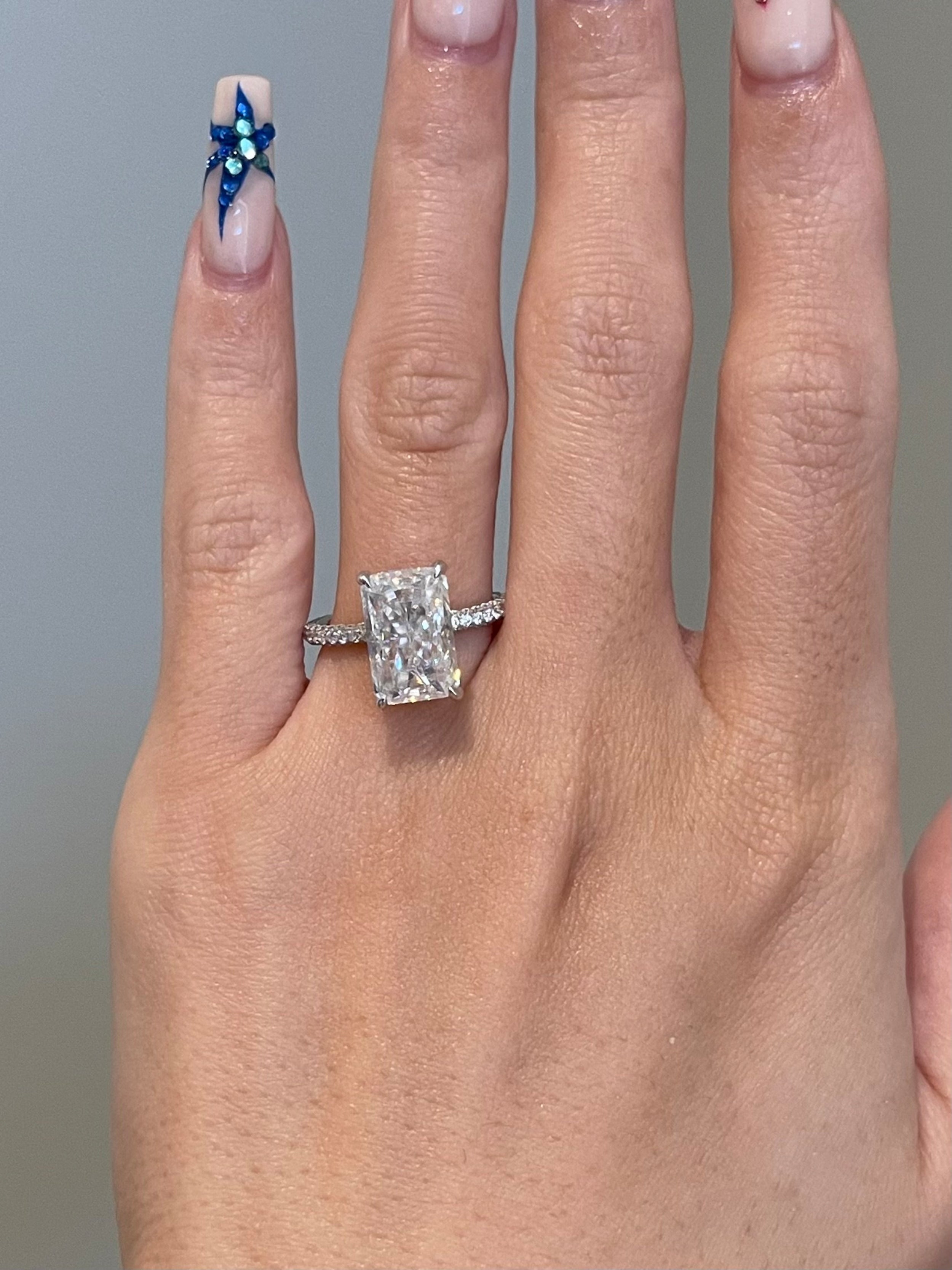 4.5 CT Radiant Shaped Moissanite Engagement Ring In Pave Design