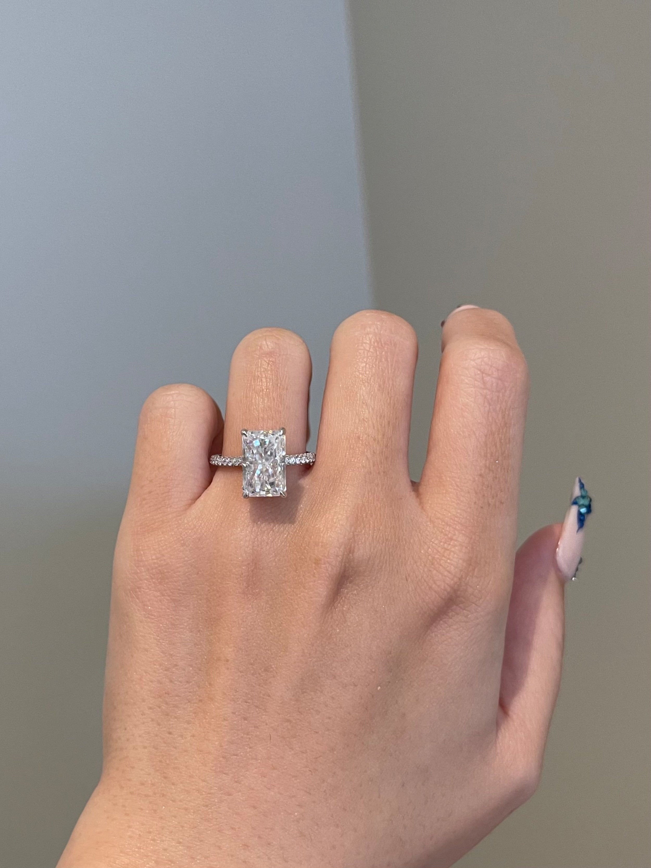 4.5 CT Radiant Shaped Moissanite Engagement Ring In Pave Design