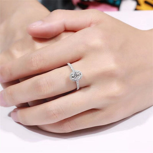 1 CT Oval Halo & Pave Moissanite Engagement Ring