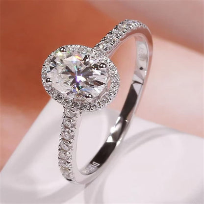 1 CT Oval Halo & Pave Moissanite Engagement Ring