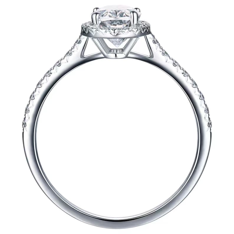 1 CT Oval Halo & Pave Moissanite Engagement Ring