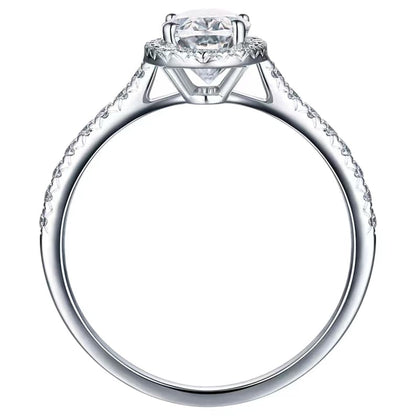 1 CT Oval Halo & Pave Moissanite Engagement Ring