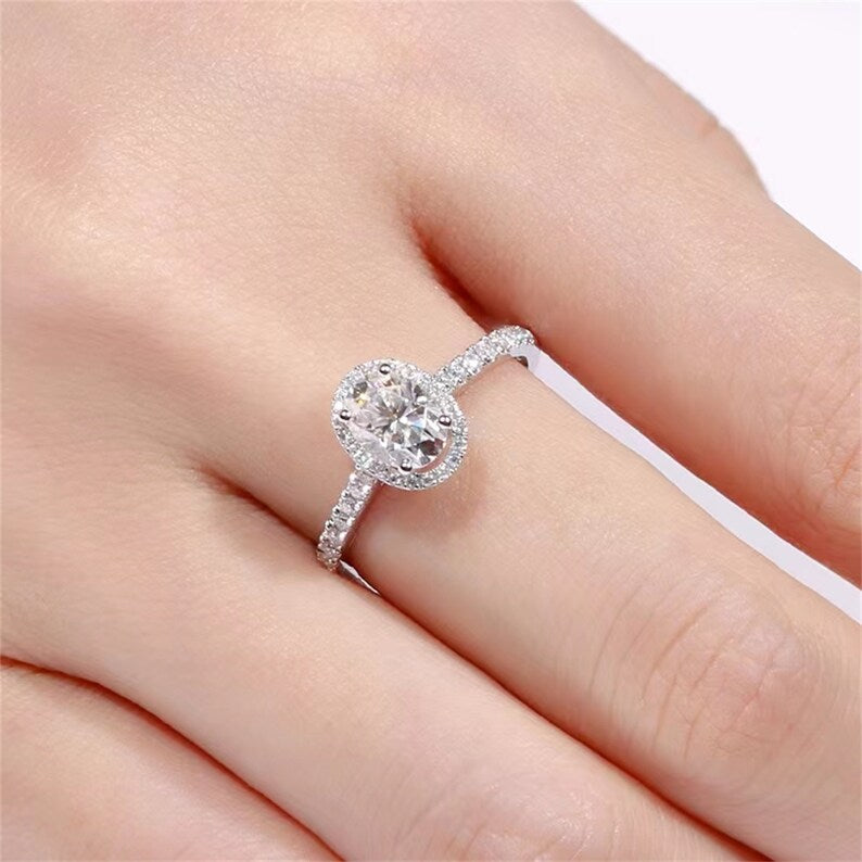1 CT Oval Halo & Pave Moissanite Engagement Ring
