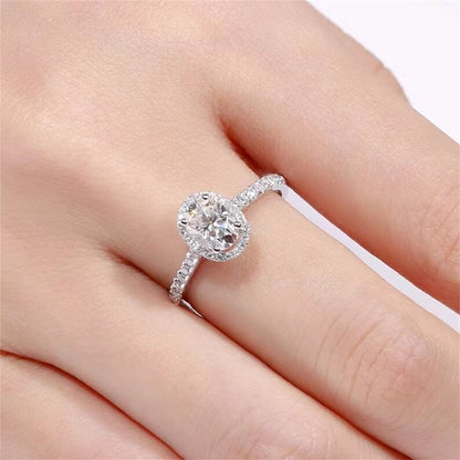 1 CT Oval Halo & Pave Moissanite Engagement Ring