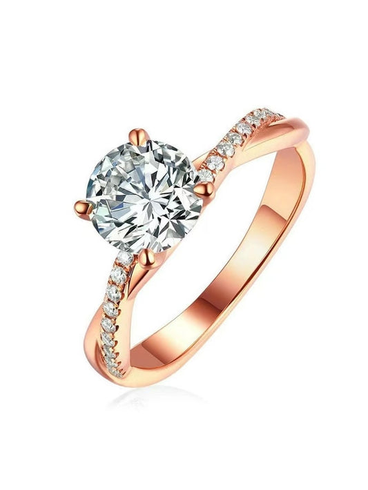 1 CT Round Criss Cross Pave Moissanite Engagement Ring