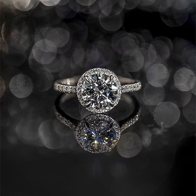 4 CT Round Halo & Pave Moissanite Engagement Ring