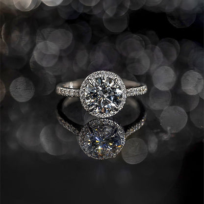 4 CT Round Halo & Pave Moissanite Engagement Ring