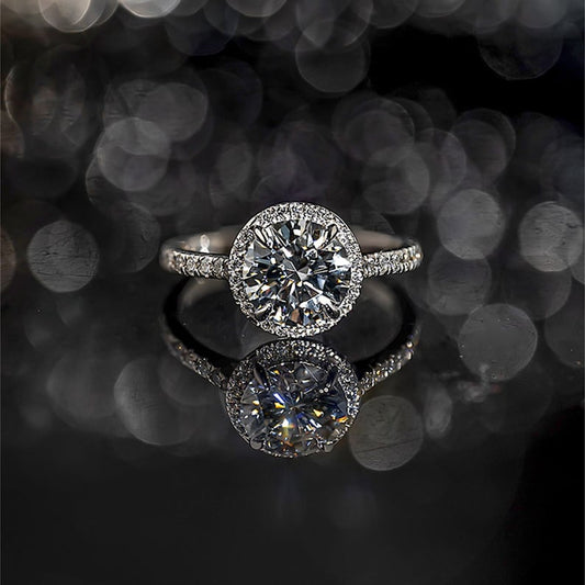 4 CT Round Halo & Pave Moissanite Engagement Ring