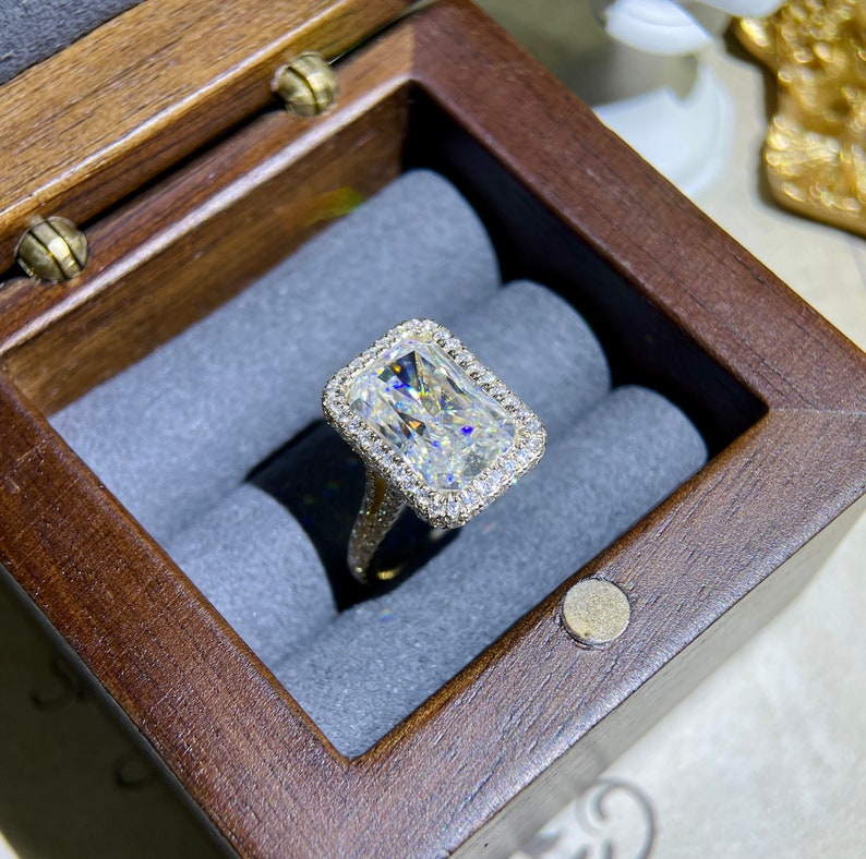 5 CT Radiant Halo & Pave Moissanite Engagement Ring