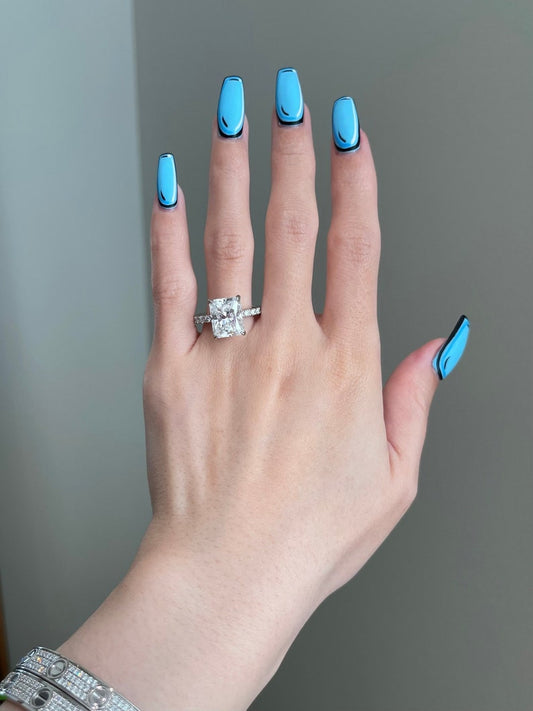 5 CT Radiant Shaped Moissanite Engagement Ring In Pave Design