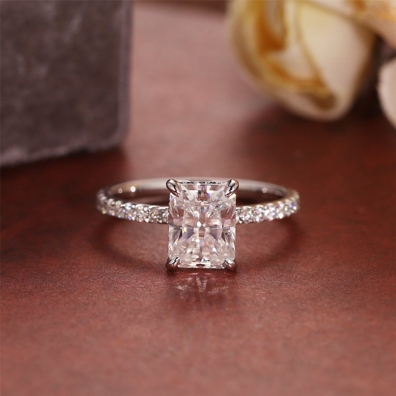 4 CT Radiant Pave Moissanite Engagement Ring