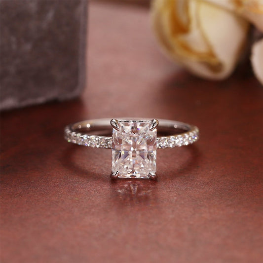 4 CT Radiant Pave Moissanite Engagement Ring